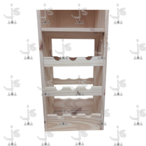 Bodega Copera Chica con un estante y nueve botelleros hecho de madera de pino. Fabricado por JS. Fábrica de muebles.