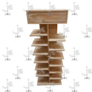 Botinero de catorce estantes y un cajón hecho de madera de pino. Fabricado por JS. Fábrica de muebles.