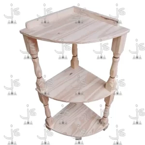 organizador esquinero torneado de 3 estantes fabricado en madera de pino por js muebles fabrica de muebles y carpinteria mayorista y minorista en san fernando