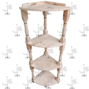 organizador esquinero torneado de 4 estantes fabricado en madera de pino por js muebles fabrica de muebles y carpinteria mayorista y minorista en san fernando