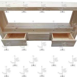 mesa para lcd de 120 centimetros de ancho con tres cajones fabricada en madera de pino por js muebles fabrica de muebles y carpinteria mayorista y minorista en san fernando