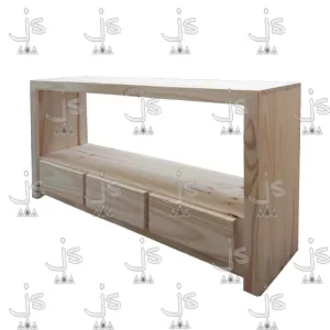 mesa para lcd de 120 centimetros de ancho con tres cajones fabricada en madera de pino por js muebles fabrica de muebles y carpinteria mayorista y minorista en san fernando