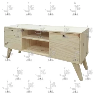 Mesa LCD retro con 2 cajones y 2 estantes fabricada en madera de pino por js muebles fabrica de muebles y carpinteria mayorista y minorista en san fernando