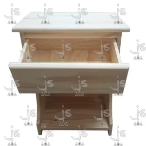 mesa de luz eco con laterales curvos con cajón y estante fabricada en madera de pino por js muebles fabrica de muebles y carpinteria mayorista y minorista en san fernando