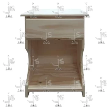 mesa de luz eco con laterales curvos con cajón y estante fabricada en madera de pino por js muebles fabrica de muebles y carpinteria mayorista y minorista en san fernando