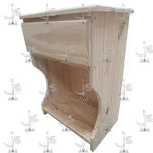 mesa de luz eco con laterales curvos con cajón y estante fabricada en madera de pino por js muebles fabrica de muebles y carpinteria mayorista y minorista en san fernando