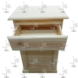 Mesa de luz con cajon y puerta fabricada en madera de pino por js muebles fabrica de muebles y carpinteria mayorista y minorista en san fernando