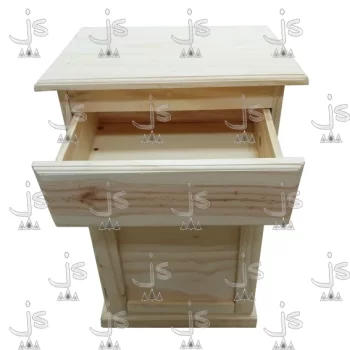 Mesa de luz con cajon y puerta fabricada en madera de pino por js muebles fabrica de muebles y carpinteria mayorista y minorista en san fernando