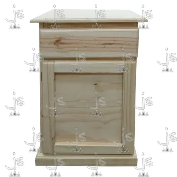 Mesa de luz con cajon y puerta fabricada en madera de pino por js muebles fabrica de muebles y carpinteria mayorista y minorista en san fernando