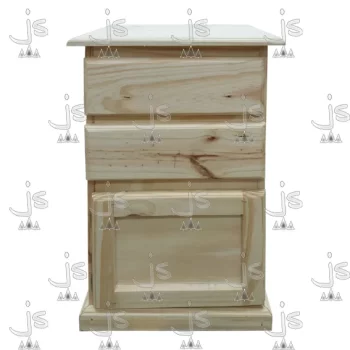 Mesa de luz con dos cajones y puerta fabricada en madera de pino por js muebles fabrica de muebles y carpinteria mayorista y minorista en san fernando