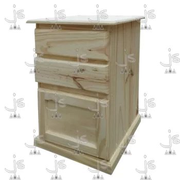 Mesa de luz con dos cajones y puerta fabricada en madera de pino por js muebles fabrica de muebles y carpinteria mayorista y minorista en san fernando
