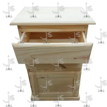 Mesa de luz con dos cajones y puerta fabricada en madera de pino por js muebles fabrica de muebles y carpinteria mayorista y minorista en san fernando