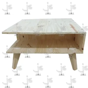 Mesa ratona grande patas retro con un estante hecha de madera de pino. Fabricado por JS. Fábrica de muebles.