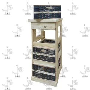 ordenador de 3 canastos de mimbre falsa y cajon fabricado en madera de pino macizo por JS Fabrica de muebles fabrica y carpinteria en san fernando