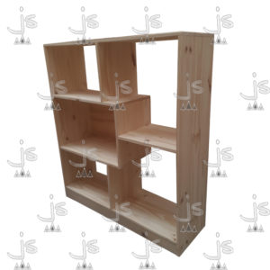 Biblioteca Cubo Baja de 1,00 con cinco estantes hecha de madera de pino. Fabricado por JS. Fábrica de muebles.