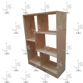 Biblioteca Cubo Baja de 0,80 con cinco estantes hecha de madera de pino. Fabricado por JS. Fábrica de muebles.