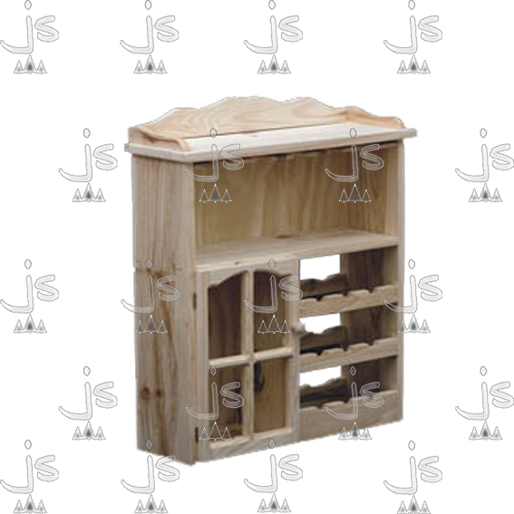 Bodega copera baja de nueve botelleros con una puerta y un estante hecho de madera de pino. Fabricado por JS. Fábrica de muebles.