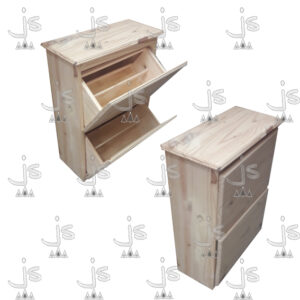 Botinero eco de dos cajones hecho de madera de pino. Fabricado por JS. Fábrica de muebles.