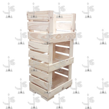 Cajón Frutero de cuatro patas con tres estantes hecho de madera de pino. Fabricado por JS. Fábrica de muebles.