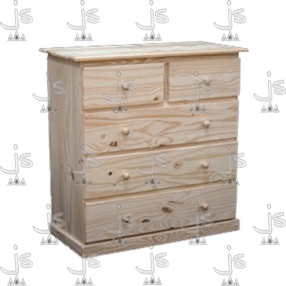 Cómoda con dos cajones y tres cajoneras con correderas metálicas hecho de madera de pino. Fabricado por JS. Fábrica de muebles.