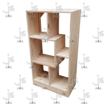 Biblioteca Cubo Baja de 0,60 con cinco estantes hecha de madera de pino. Fabricado por JS. Fábrica de muebles.