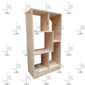 Biblioteca cubo baja de 0.60 con cinco estantes hecho de madera de pino. Fabricado por JS. Fábrica de muebles.