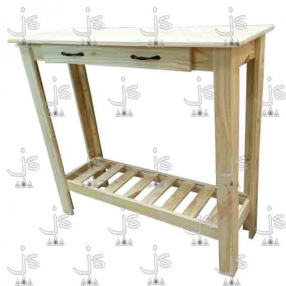 Desayunador De Campo 1,20 con dos cajones con tiradores y un estante bajo hecho de madera de pino. Fabricado por JS. Fábrica de muebles.