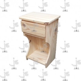Mesa de luz eco curva con un cajón hecho de madera de pino. Fabricado por JS. Fábrica de muebles.