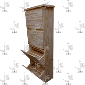 Botinero Eco de cuatro cajones hecho de madera de pino. Fabricado por JS. Fábrica de muebles.