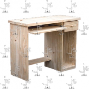 Escritorio PC con bandeja deslizable un cajón y un estante hecho de madera de pino. Fabricado por JS. Fábrica de muebles.