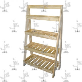 Exhibidor 0.80 de cuatro patas con cuatro estantes hecho de madera de pino. Fabricado por JS. Fábrica de muebles.