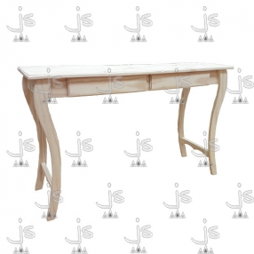 Mesa Arrime de 1,20 de patas curvas reforzadas con parantes y dos cajones hecho de madera de pino. Fabricado por JS. Fábrica de muebles.
