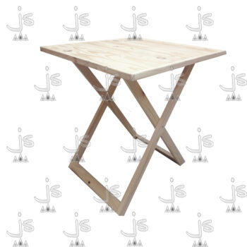 Mesa plegable de dos patas con tapa maciza cuadrada hecho de madera de pino. Fabricado por JS. Fábrica de muebles.