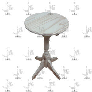 mesa de vestir redonda torneada 0.45 de cuatro patas hecho de madera de pino. Fabricado por JS. Fábrica de muebles.