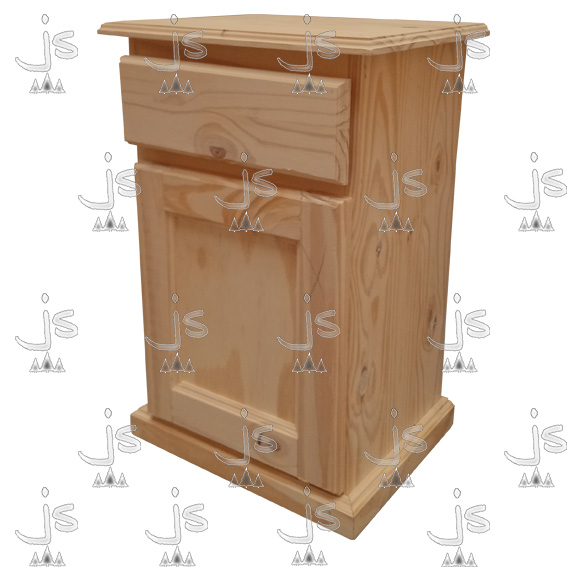 Mesa de luz puerta terciada con un cajón hecho de madera de pino. Fabricado por JS. Fábrica de muebles.