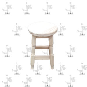 Taburete 0,45 asiento redondo de patas torneadas hecho de madera de pino. Fabricado por JS. Fábrica de muebles.