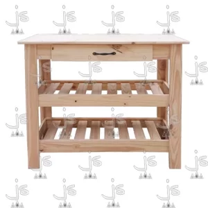 mesa quesera de 1 metro de ancho con un cajon y 2 estantes fabricado por js muebles fabrica de muebles y carpinteria mayorista y minorista en san fernando