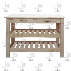 mesa quesera de 120 cm de ancho con 2 cajones y 2 estantes fabricado por js muebles fabrica de muebles y carpinteria mayorista y minorista en san fernando