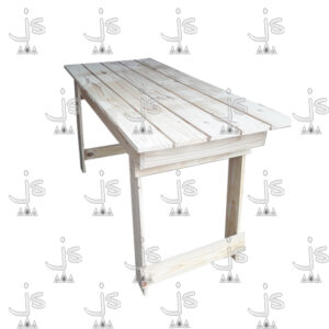 Mesa de dos patas plegable eco de 1.50 hecho de madera de pino. Fabricado por JS. Fábrica de muebles.