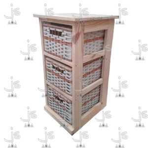 Ordenador tres canastos de suncho con un cajón hecho de madera de pino. Fabricado por JS. Fábrica de muebles.