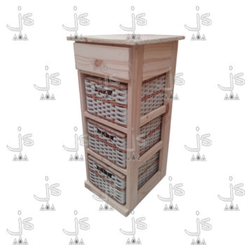 Ordenador de 3 Canastos de suncho con un cajón hecho de madera de pino. Fabricado por JS. Fábrica de muebles.