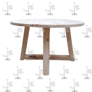 Mesa gervasoni redonda de cuatro patas hecho de madera de pino. Fabricado por JS. Fábrica de muebles.
