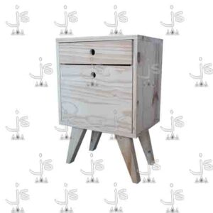 Mesa de luz patas retro con un cajón y una puerta plegable hecha de madera de pino. Fabricado por JS. Fábrica de muebles.