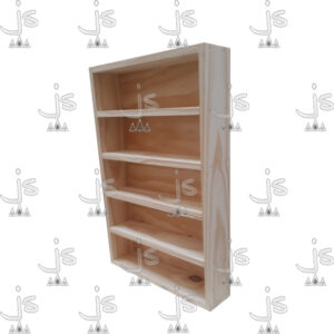 Esmaltero de cinco estantes para escritorios hecho de madera de pino. Fabricado por JS. Fábrica de muebles.