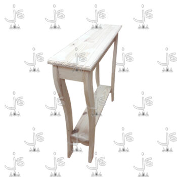 Mesa Arrime Pasillo de patas curvas con un estante bajo hecho de madera de pino. Fabricado por JS. Fábrica de muebles.