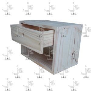 Mesa de Luz Retro Flotante con un cajón y un estante hecho de madera de pino. Fabricado por JS. Fábrica de muebles.