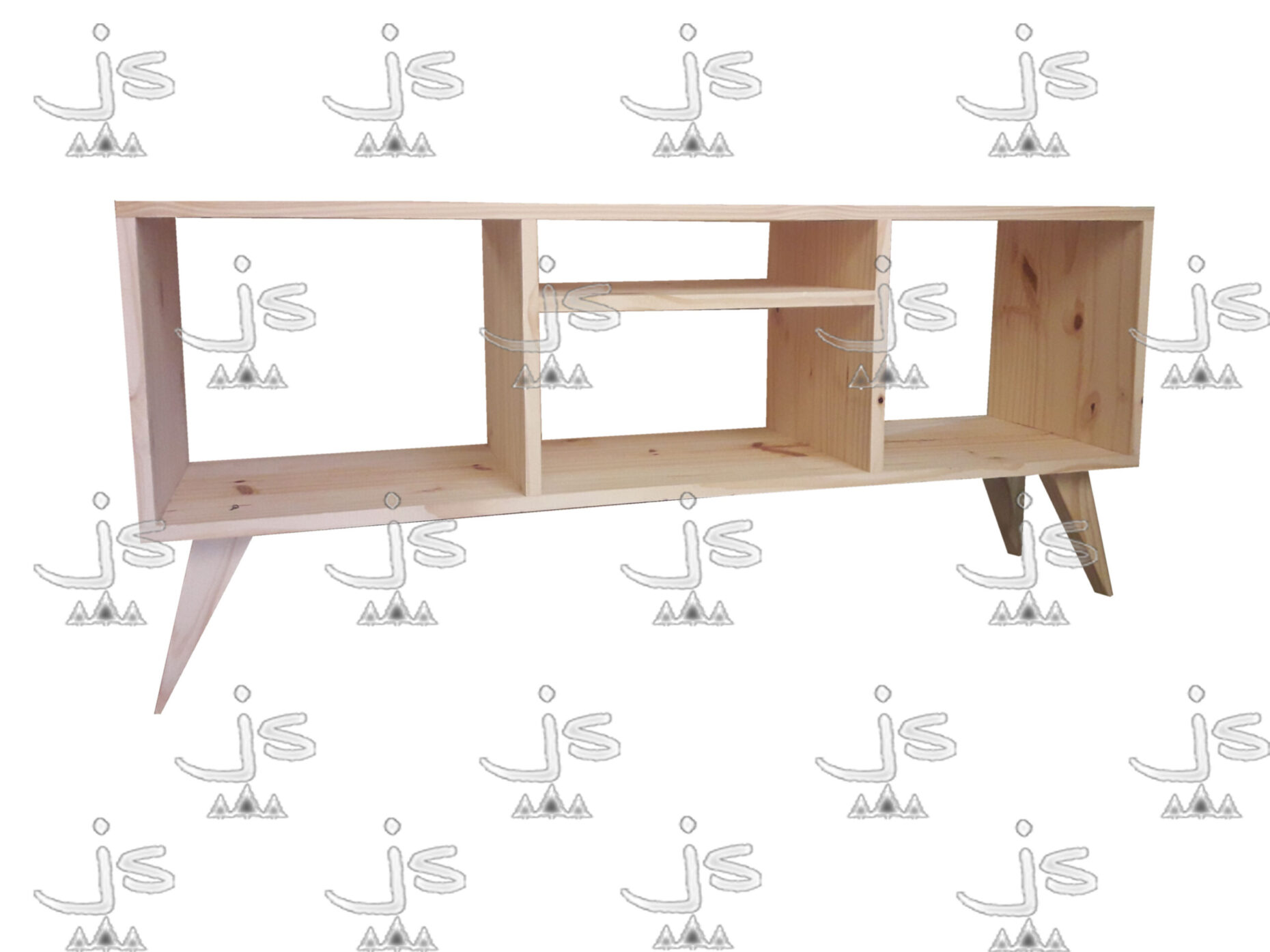 Mesa lcd retro eco de cuatro patas con cuatro estantes hecho de madera de pino. Fabricado por JS. Fábrica de muebles.