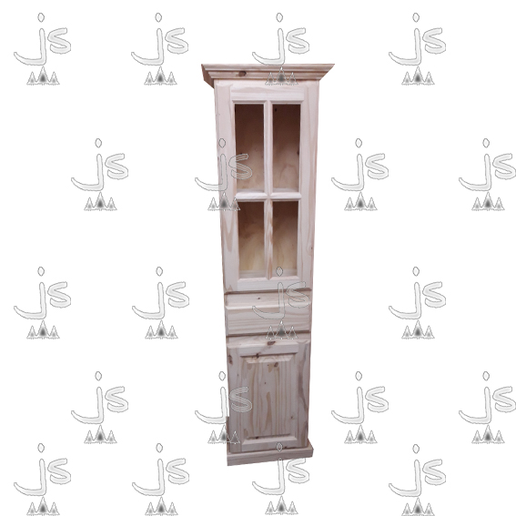 Cristalero vajillero con un cajón una puerta alacena y una puerta para vidrio hecho de madera de pino. Fabricado por JS. Fábrica de muebles.