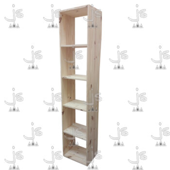 Cubo biblioteca de cinco estantes hecho de madera de pino. Fabricado por JS. Fábrica de muebles.