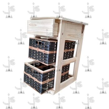 Ordenador de 2 canastos de suncho con un cajón hecho de madera de pino. Fabricado por JS. Fábrica de muebles.